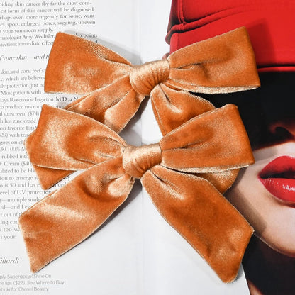 Hair Bows for Girls – 4.5 inch Velvet, Orange-Brown, Autumn/Winter - Image 5