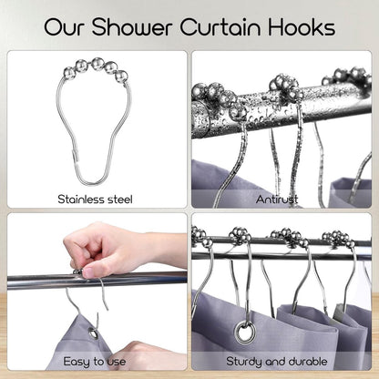 Shower curtain rings - 12 shower curtain rings - Stainless steel sliding hooks - 12 individual hooks - 69x39 mm - Image 3
