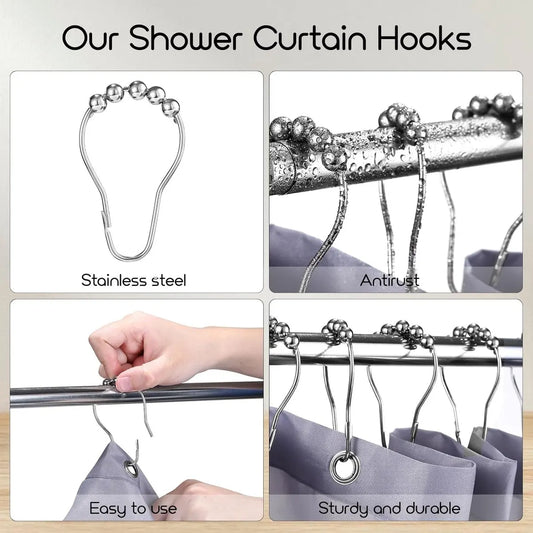 Shower curtain rings - 12 shower curtain rings - Stainless steel sliding hooks - 12 individual hooks - 69x39 mm - Image 3