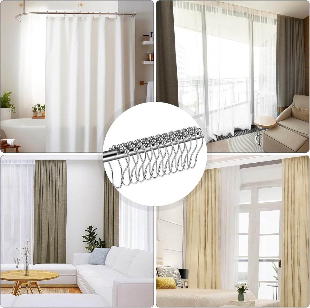 Shower curtain rings - 12 shower curtain rings - Stainless steel sliding hooks - 12 individual hooks - 69x39 mm - Image 5