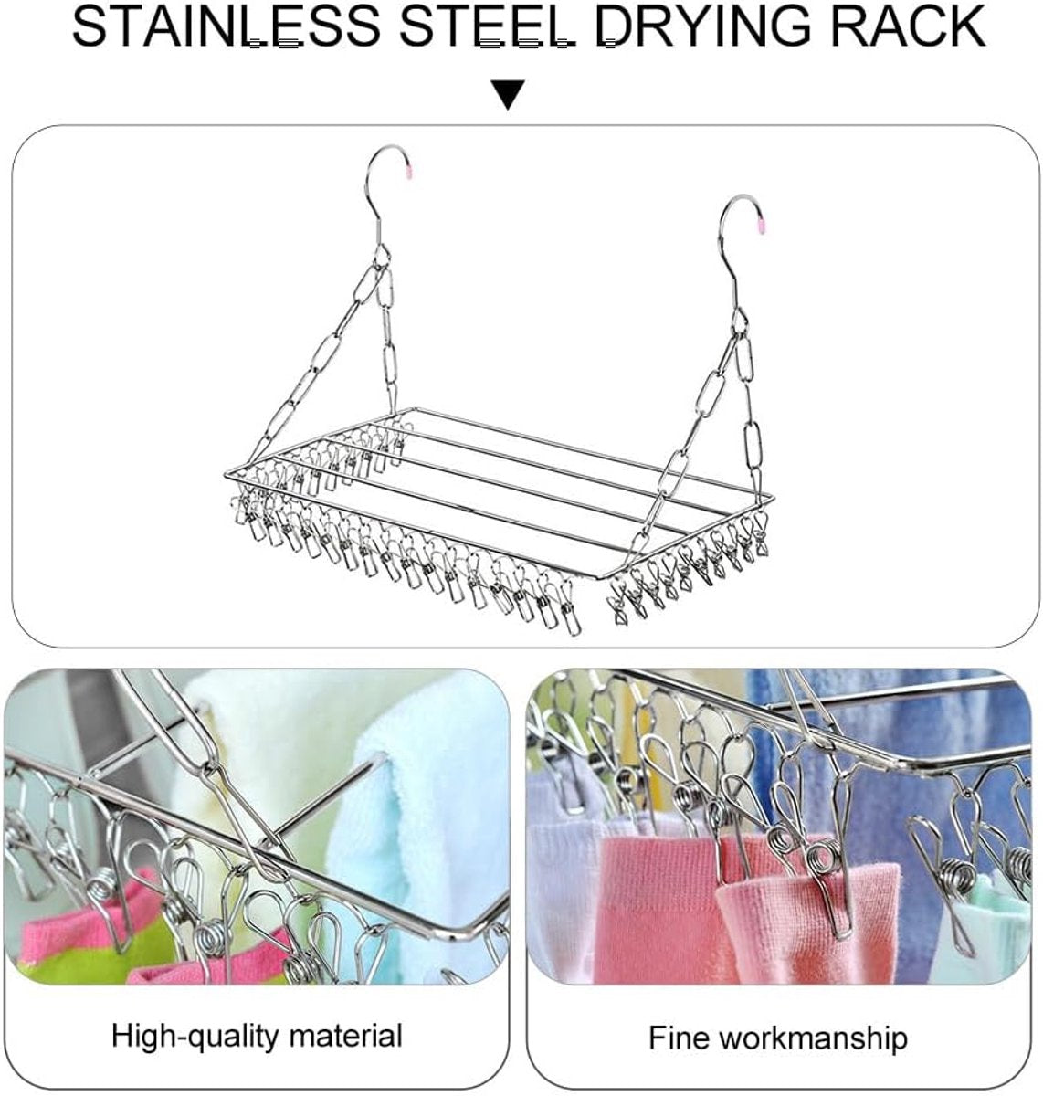 Drying Rack - 36 Stainless Steel Clips - Reinforced No Deformation - Socks and Underwear Drying Rack for Home Laundry Room - Image 2