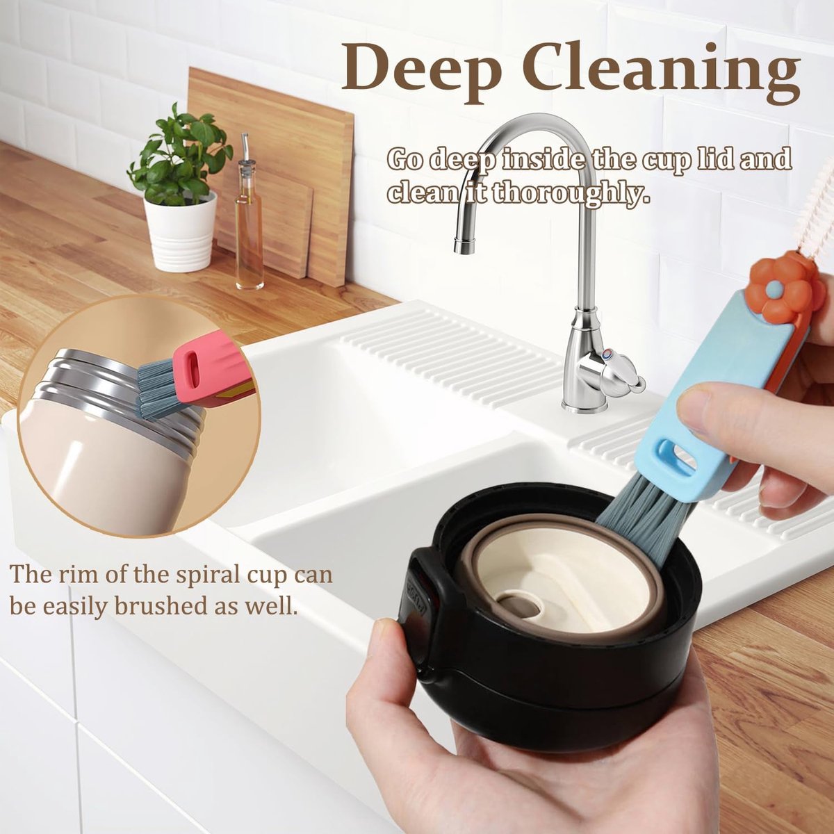 3-in-1 crevice brush for bottle caps - Multifunctional crevice brush for water bottle caps - Portable bottle cleaning brush - Household kitchen cleaning tool - Image 2