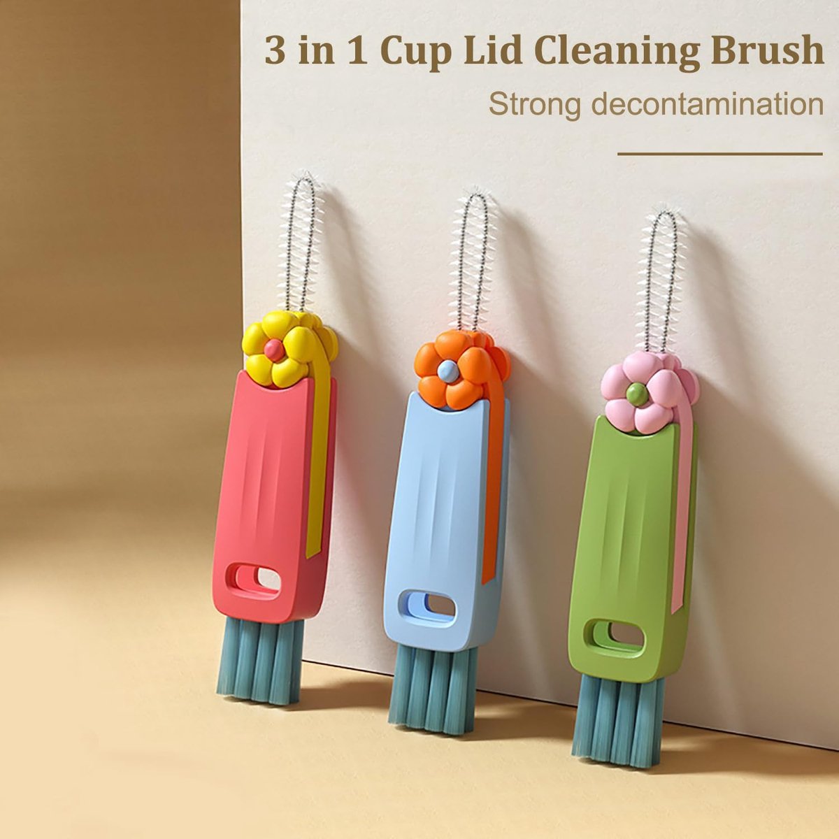 3-in-1 crevice brush for bottle caps - Multifunctional crevice brush for water bottle caps - Portable bottle cleaning brush - Household kitchen cleaning tool - Image 3