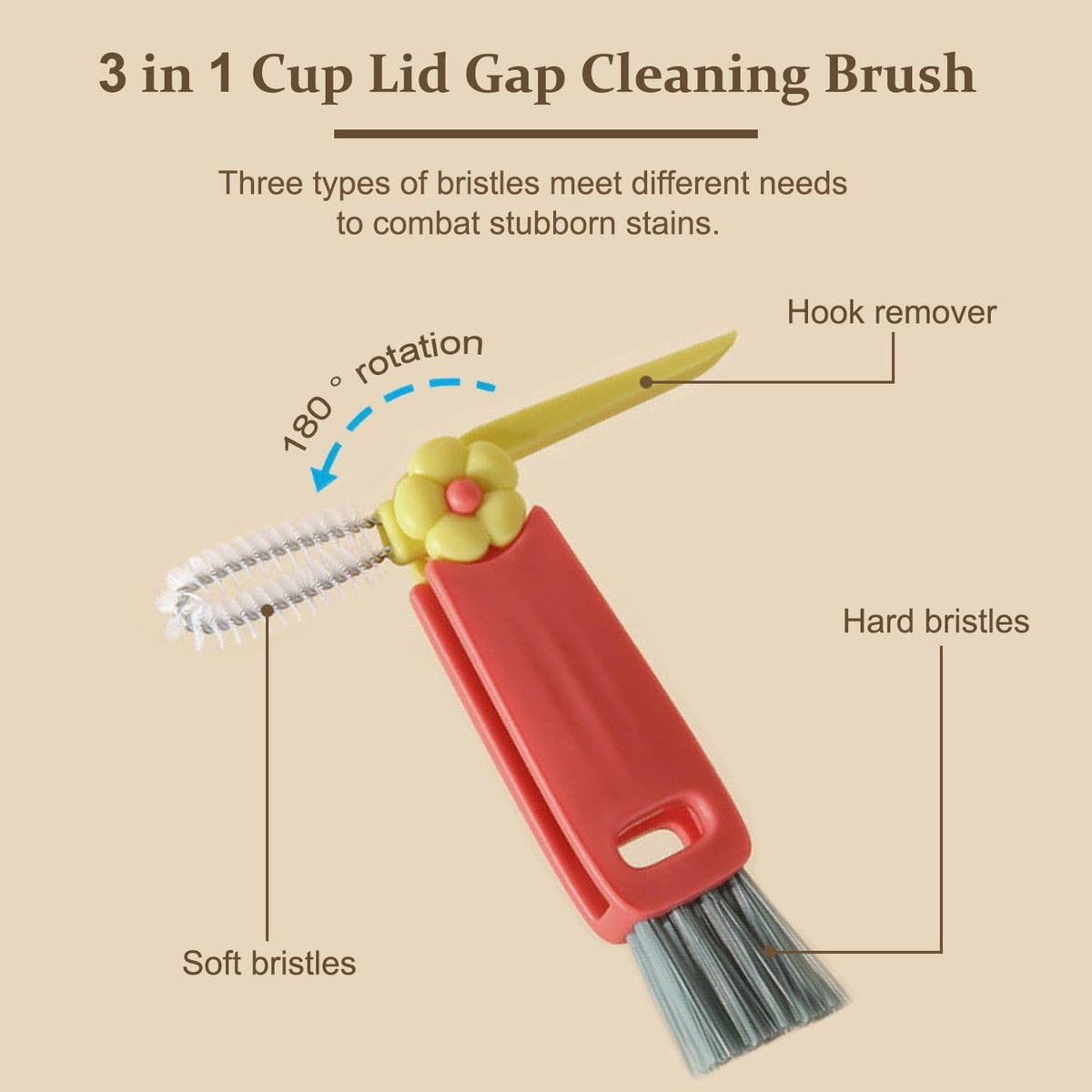 3-in-1 crevice brush for bottle caps - Multifunctional crevice brush for water bottle caps - Portable bottle cleaning brush - Household kitchen cleaning tool - Image 4