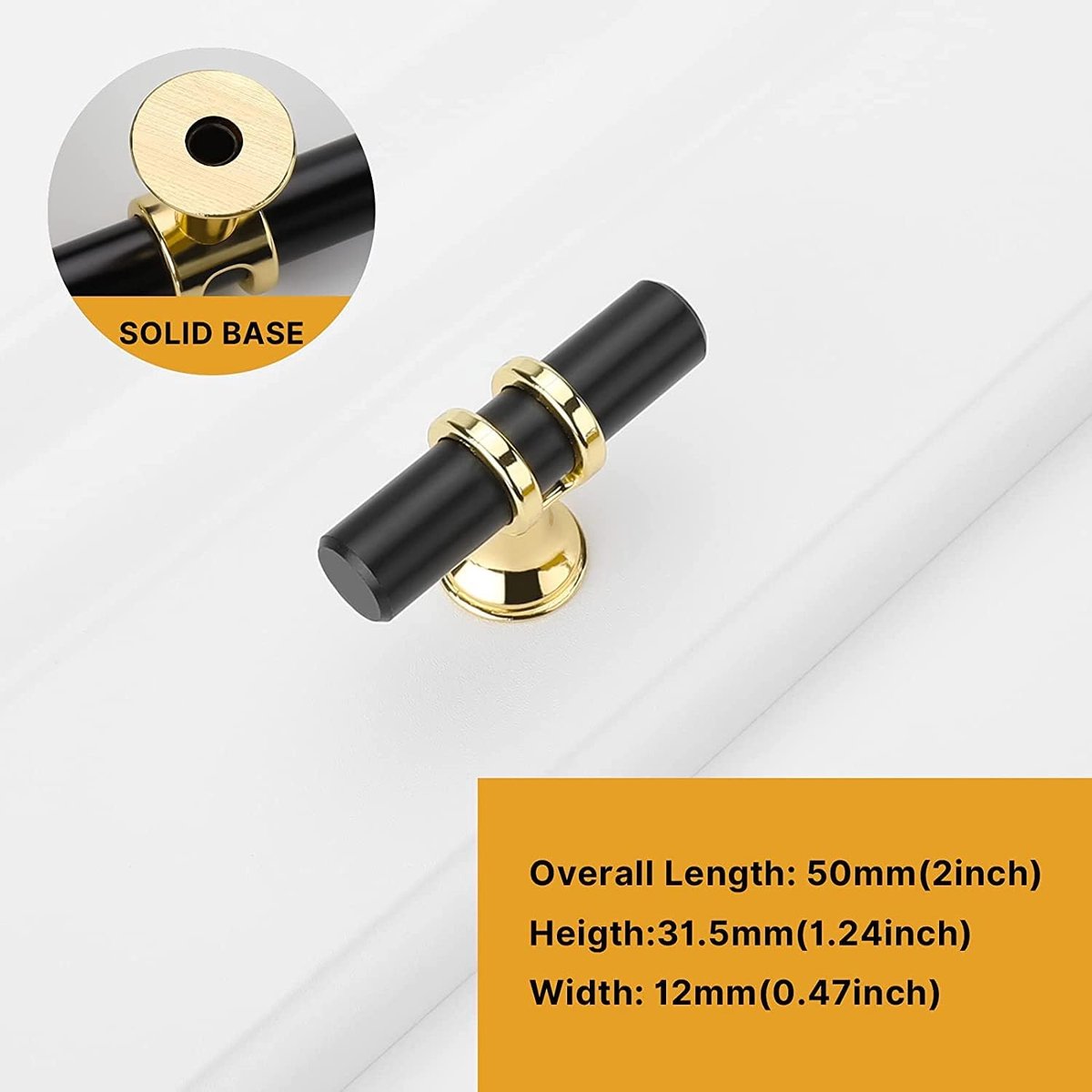Cabinet Knobs - Drawer Knobs and Handles - 2 Pieces - Black and Gold, Single-Drill Design - Zinc Alloy - Suitable for Kitchen, Dressing Table, and Other Furniture - Image 2