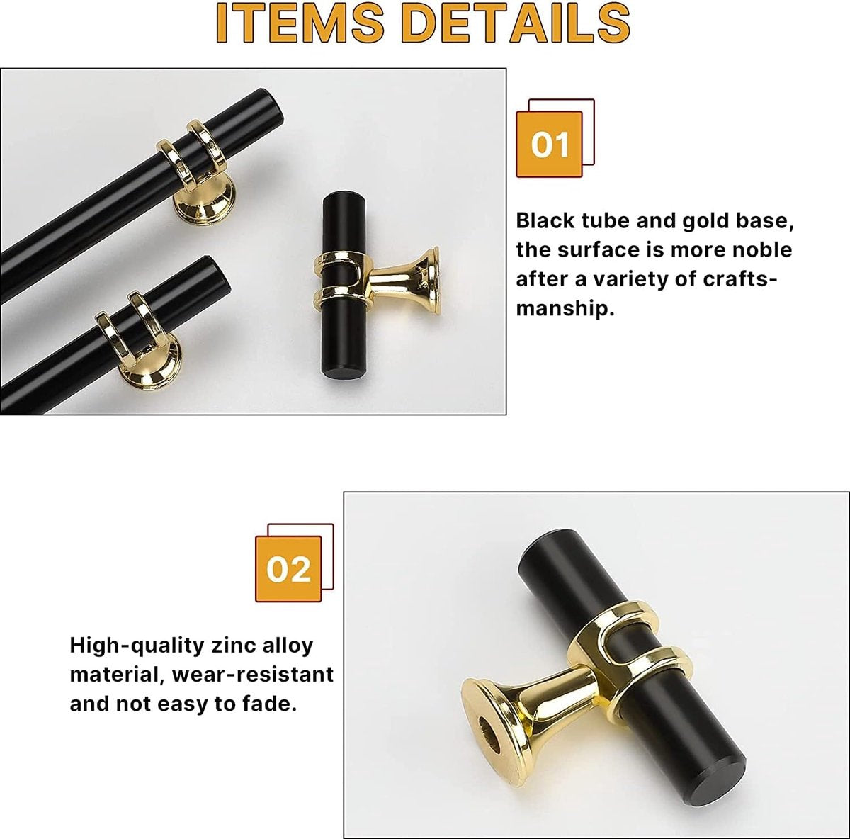 Cabinet Knobs - Drawer Knobs and Handles - 2 Pieces - Black and Gold, Single-Drill Design - Zinc Alloy - Suitable for Kitchen, Dressing Table, and Other Furniture - Image 3