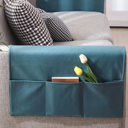 Sofa Armrest Storage - 5 Compartments - Reinforced Tech Fabric - Remote Control Holder - White (70*110CM) - Image 4