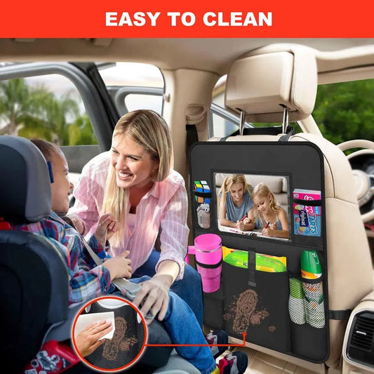 Two-pack storage bags for the car back seat - with touchscreen tablet holder - 6 storage bags - protective cushions - car seat covers - children's travel accessories - Image 3