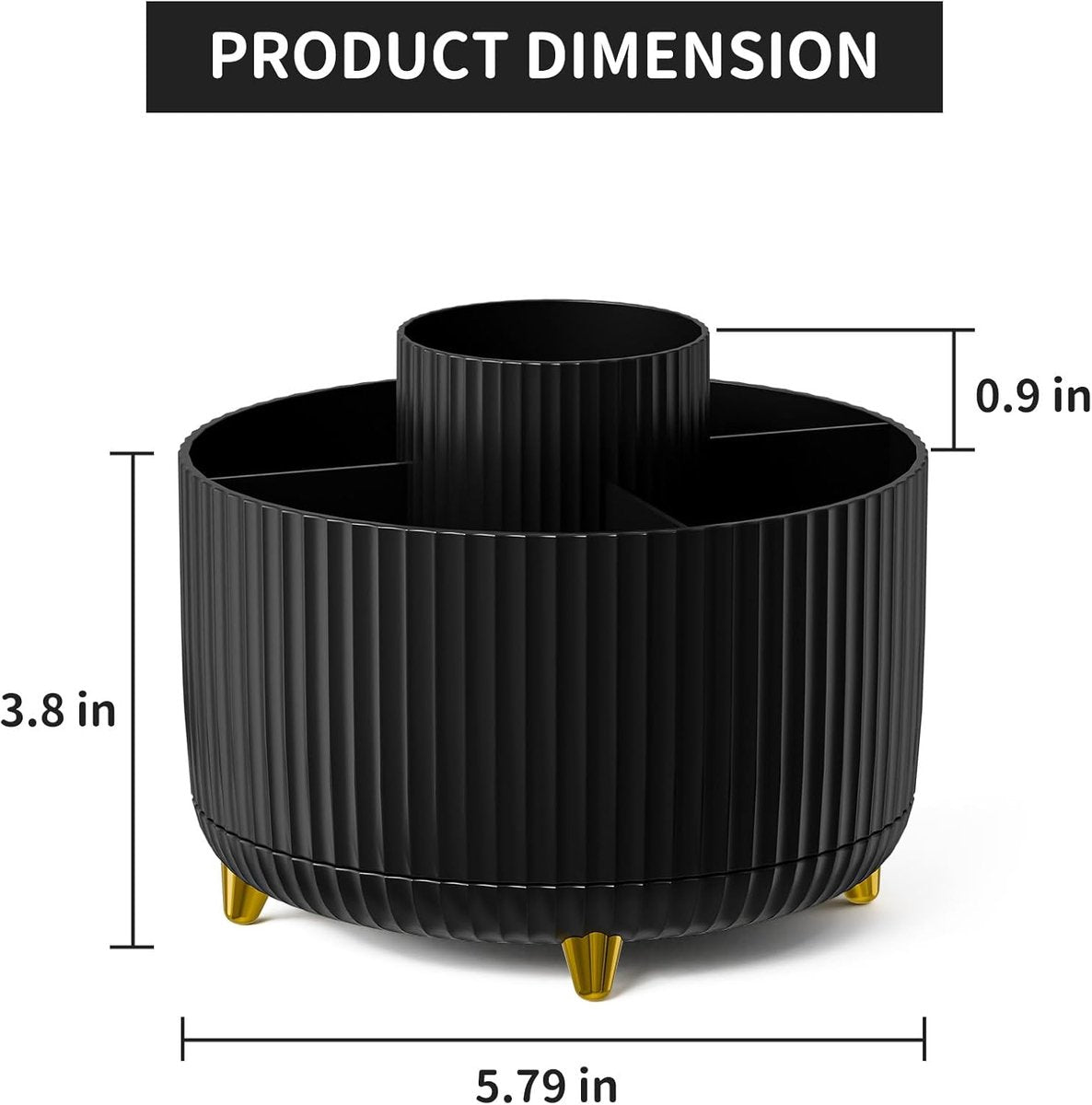 Desk storage box - 360-degree rotating office storage box - Pen holder - 5 pen sorting compartments - Space-saving desk storage box - Black - 15*12.5 cm - Image 3