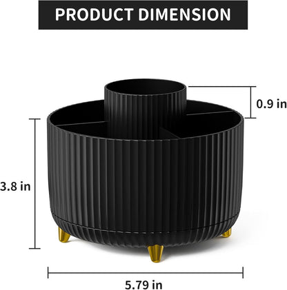 Desk storage box - 360-degree rotating office storage box - Pen holder - 5 pen sorting compartments - Space-saving desk storage box - Black - 15*12.5 cm - Image 3
