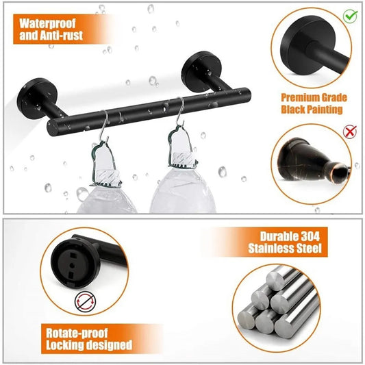5-piece Towel Rail Set – 304 Stainless Steel, Black, Bathroom - Image 2