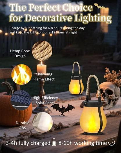 Outdoor solar lights - Solar garden lighting - Solar lantern - Dancing flame outdoor solar lanterns waterproof lighting - Hemp rope flame lamp - For camping garden patio garden halloween decoration (1 piece) - Image 2