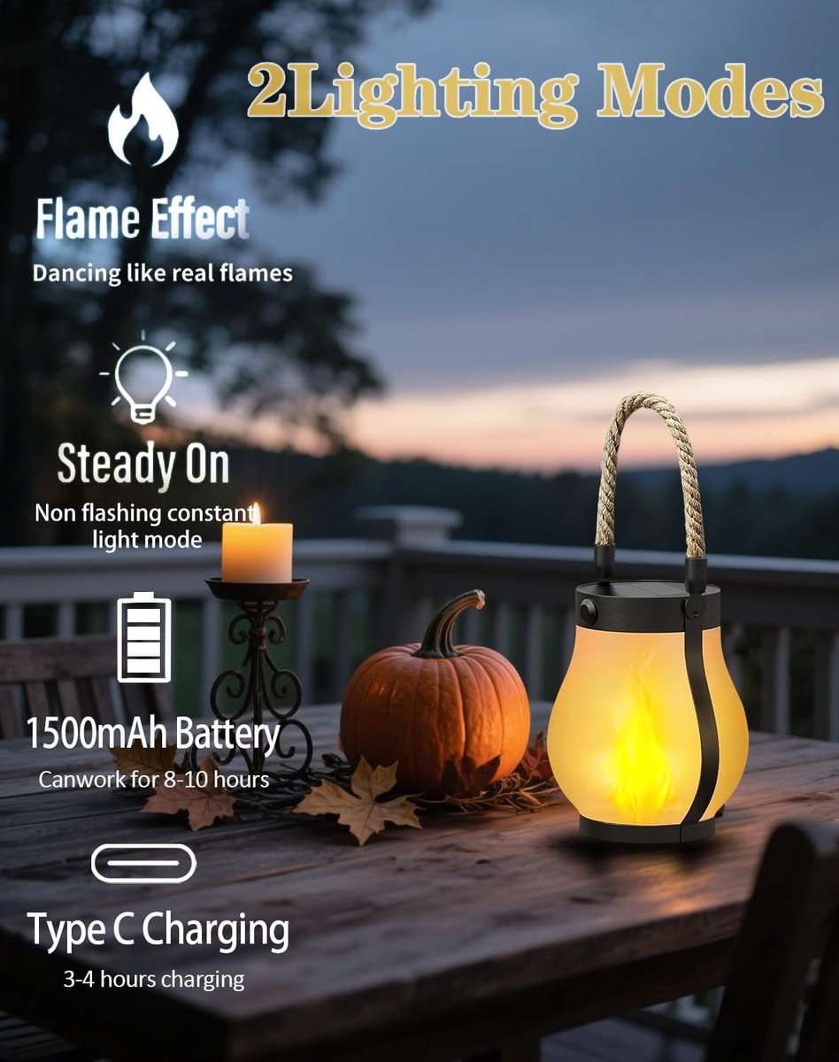 Outdoor solar lights - Solar garden lighting - Solar lantern - Dancing flame outdoor solar lanterns waterproof lighting - Hemp rope flame lamp - For camping garden patio garden halloween decoration (1 piece) - Image 4