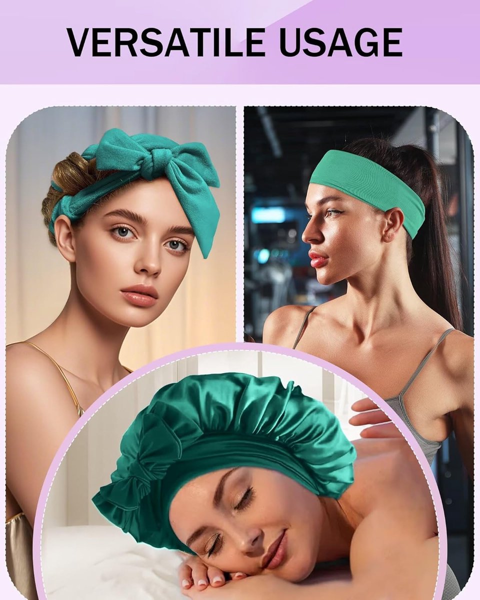 Heat-free hair curlers - Curling rollers - curling set - Blow-dry effect without heat overnight - Soft cap and sleepy bow design - Comfortable curls while you sleep for long hair - vegetable - Image 4