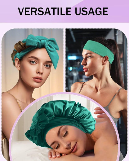 Heat-free hair curlers - Curling rollers - curling set - Blow-dry effect without heat overnight - Soft cap and sleepy bow design - Comfortable curls while you sleep for long hair - vegetable - Image 4