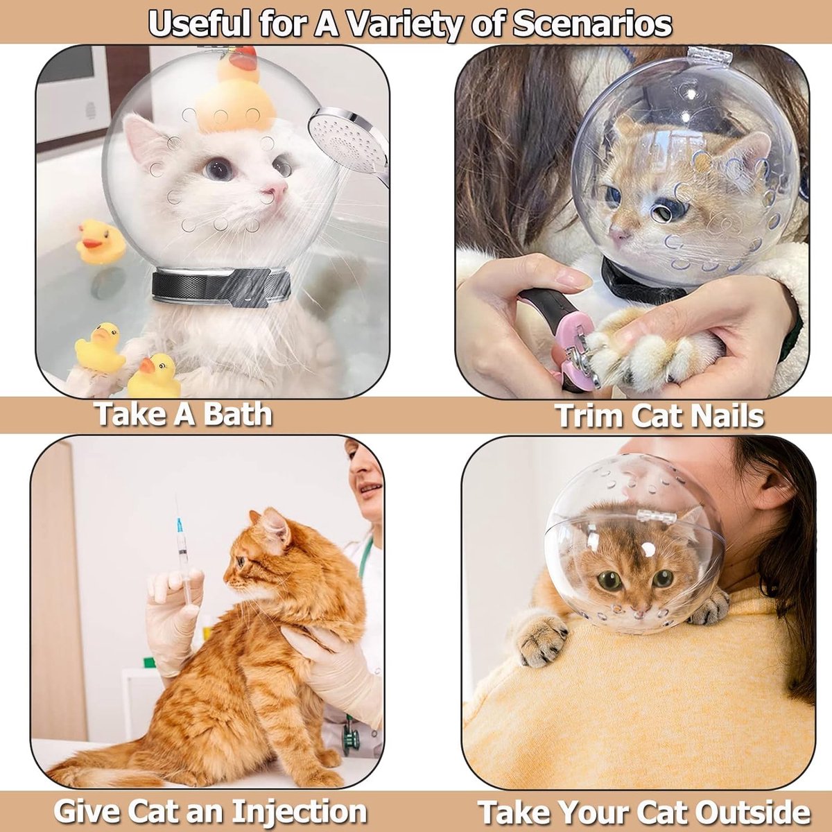 Cat muzzle - With breathable hood - Adjustable astronaut helmet for kittens - Prevents your pet from gnawing at and licking its fur - Spherical face mask - Suitable for aggressive cats (L) - Image 4