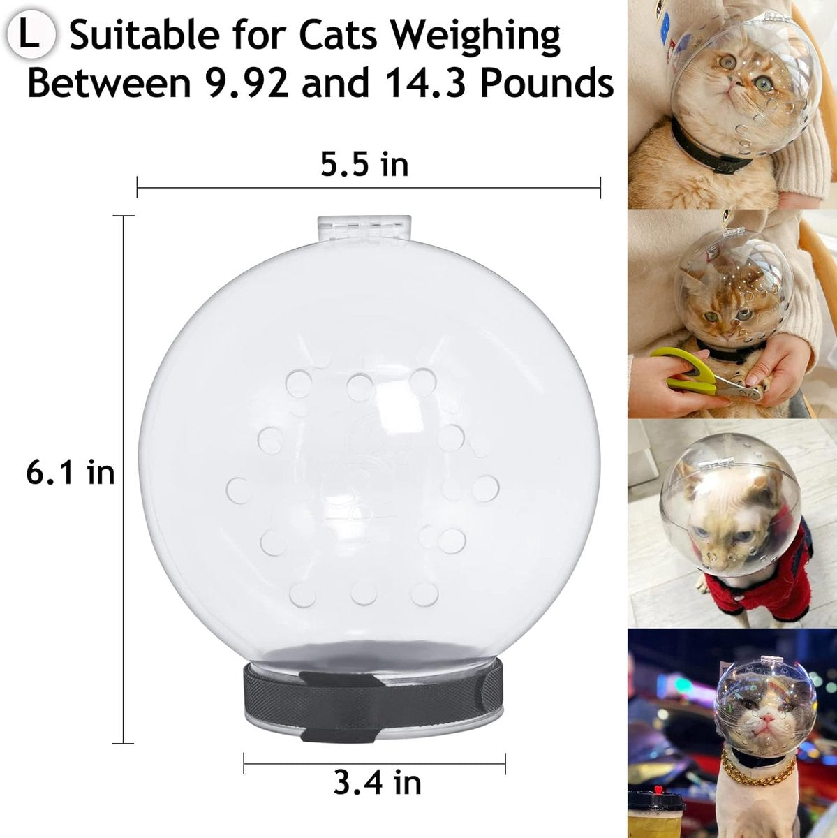 Cat muzzle - With breathable hood - Adjustable astronaut helmet for kittens - Prevents your pet from gnawing at and licking its fur - Spherical face mask - Suitable for aggressive cats (L) - Image 5