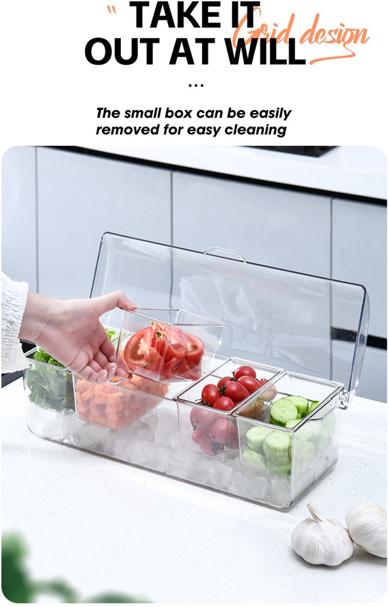Large ice-cooled condiment holder - Chilled condiment holders - with lids for 5 removable compartments (2.5 cups) - Serving bowls, fruit and garnish bowl - for party supplies and bar accessories - Image 3