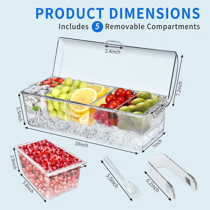 Large ice-cooled condiment holder - Chilled condiment holders - with lids for 5 removable compartments (2.5 cups) - Serving bowls, fruit and garnish bowl - for party supplies and bar accessories - Image 4