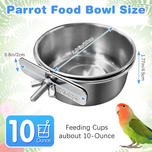 Parrot feeder - Bird food bowl - Stainless steel water bowl for bird cage with clip holder - Suitable for birds and hamsters - 10 cm - 2 pieces - Image 3
