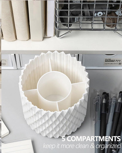 Pen Holder - Multifunctional - Makeup Brush Holder 5 Compartments - Aesthetic Design for Home Office Students - White - Image 2