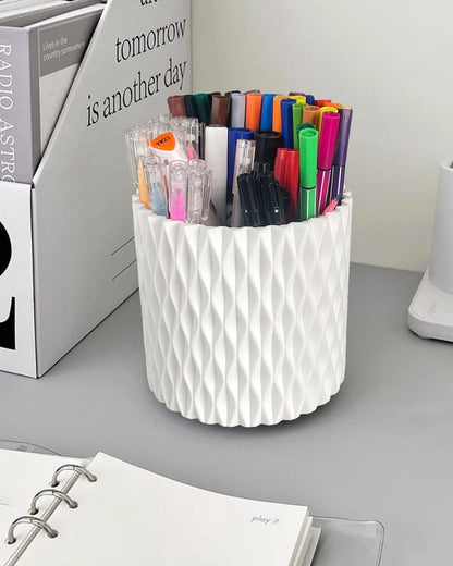 Pen Holder - Multifunctional - Makeup Brush Holder 5 Compartments - Aesthetic Design for Home Office Students - White - Image 3