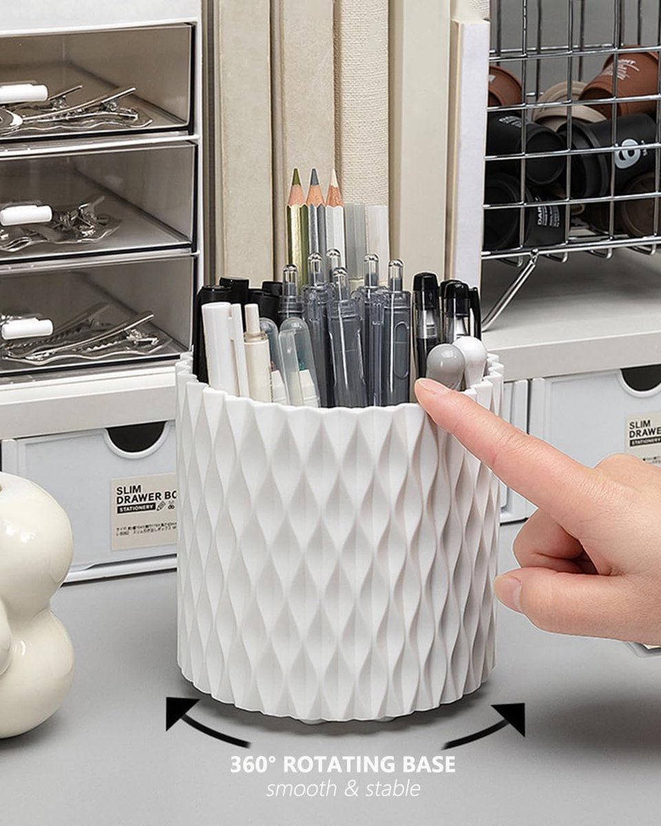 Pen Holder - Multifunctional - Makeup Brush Holder 5 Compartments - Aesthetic Design for Home Office Students - White - Image 4