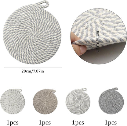Set of 4 heat-resistant insulation mats - heat-resistant cotton mat - round placemat (20 cm) - suitable for kitchen bowls, pots, pans, and plates (4 colors) - Image 2