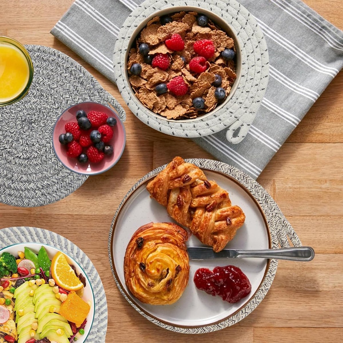 Set of 4 heat-resistant insulation mats - heat-resistant cotton mat - round placemat (20 cm) - suitable for kitchen bowls, pots, pans, and plates (4 colors) - Image 3