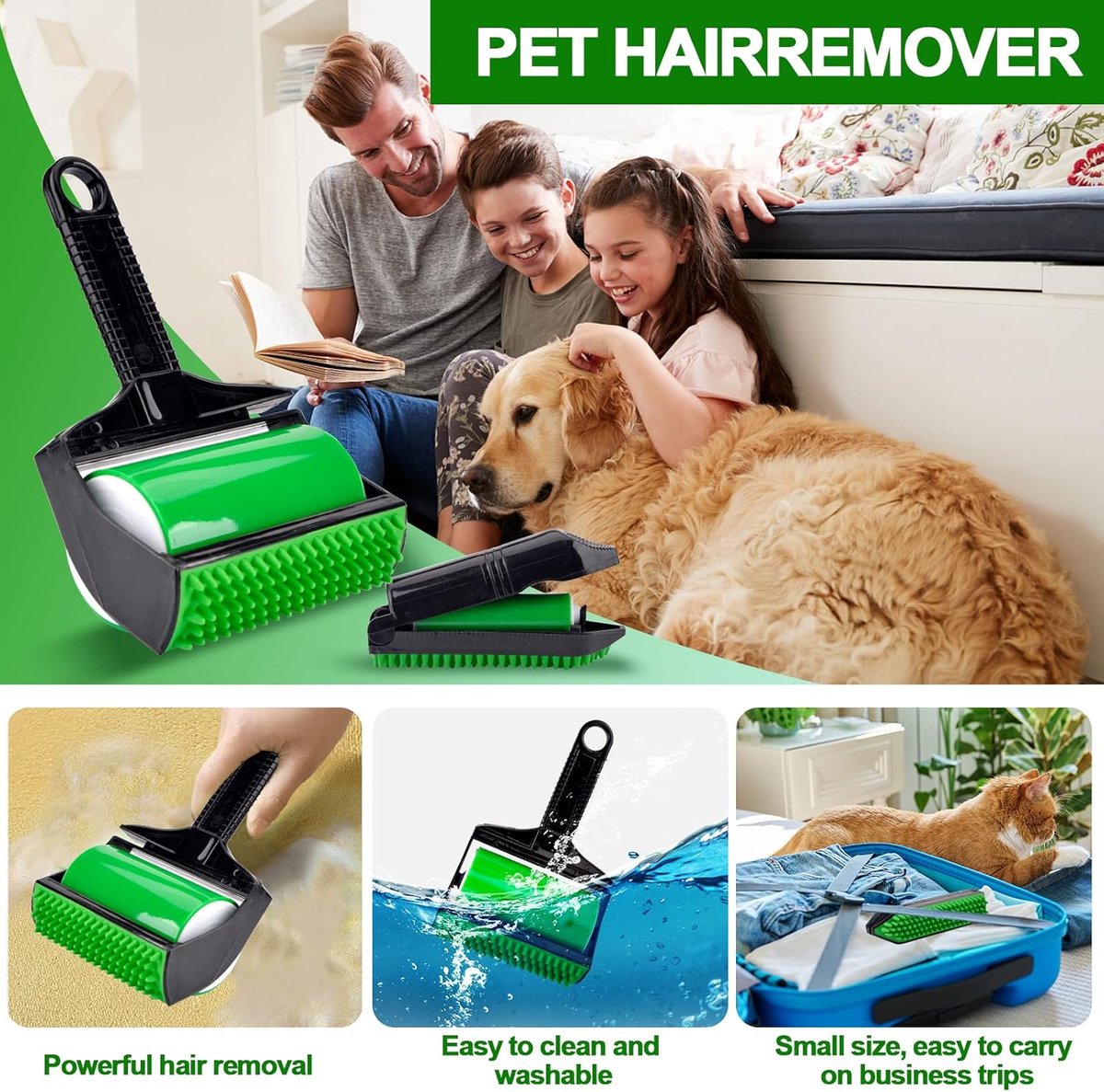 Pet hair remover - 3-in-1 lint roller - Reusable, silicone, washable - Suitable for sofas, carpets, couches, and clothing. - Image 5