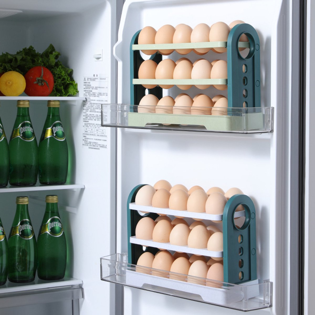 Egg Basket 30 Compartments 3 Layers - Dark Blue Flip-Down - With Handle for Refrigerator - Image 4