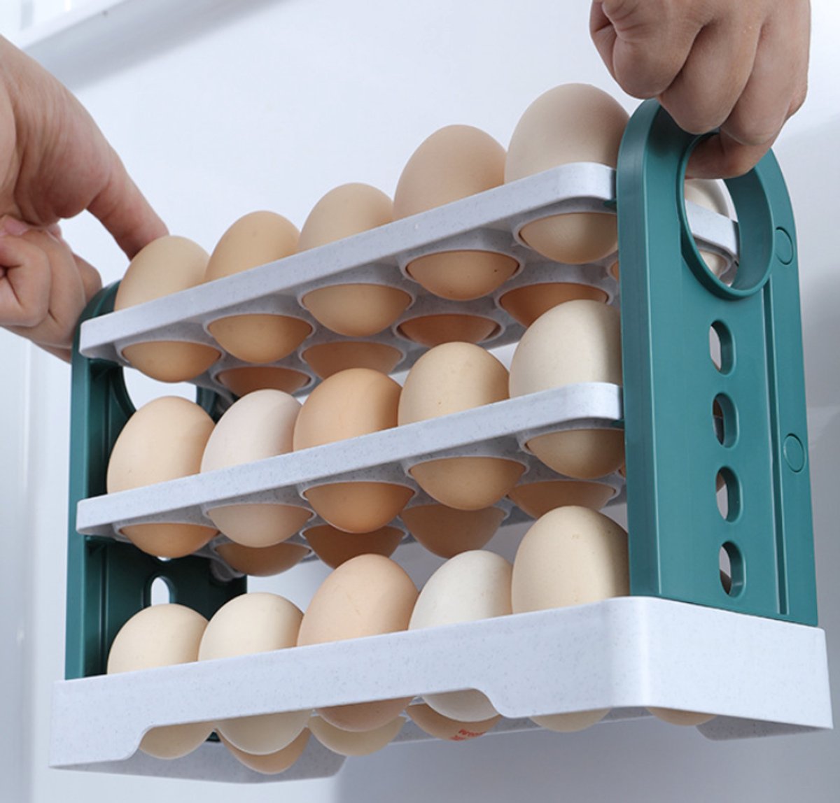 Egg Basket 30 Compartments 3 Layers - Dark Blue Flip-Down - With Handle for Refrigerator - Image 5