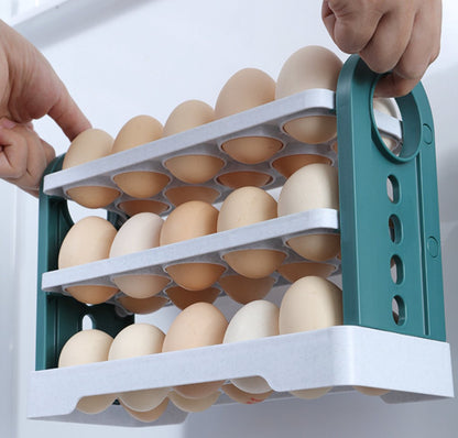 Egg Basket 30 Compartments 3 Layers - Dark Blue Flip-Down - With Handle for Refrigerator - Image 5