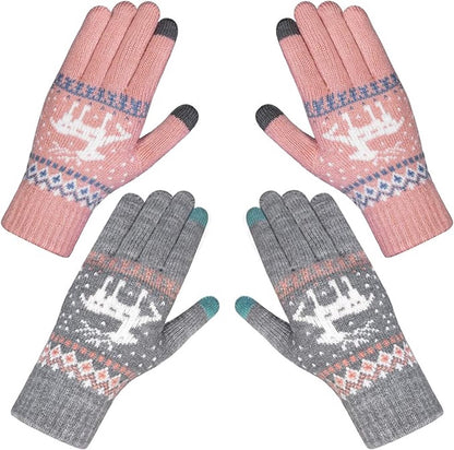 Women's winter gloves - Snowflake print Warm touchscreen gloves - Unisex - Reusable