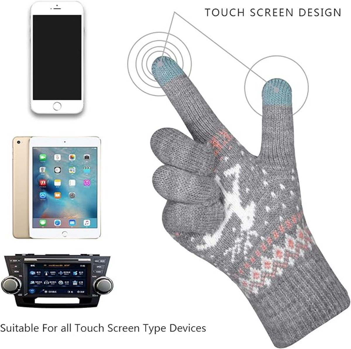 Women's winter gloves - Snowflake print Warm touchscreen gloves - Unisex - Reusable - Image 4