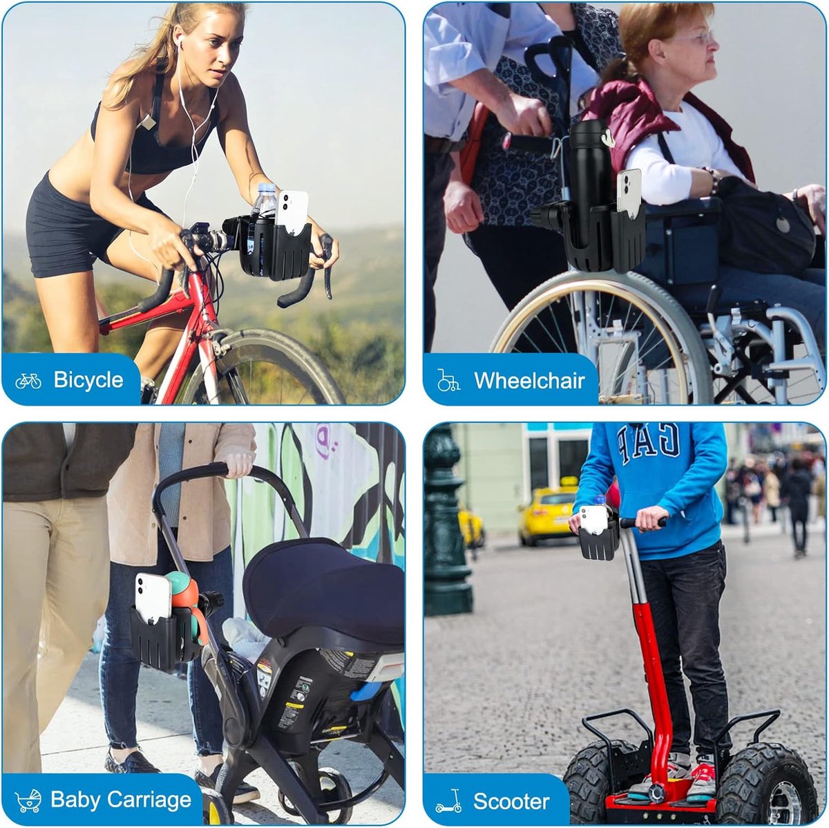 Stroller cup holder - Bicycle cup holder - Universal cup holder - 2-in-1 cup holder and phone holder - Suitable for strollers, bicycles, walkers, and wheelchairs - Image 3