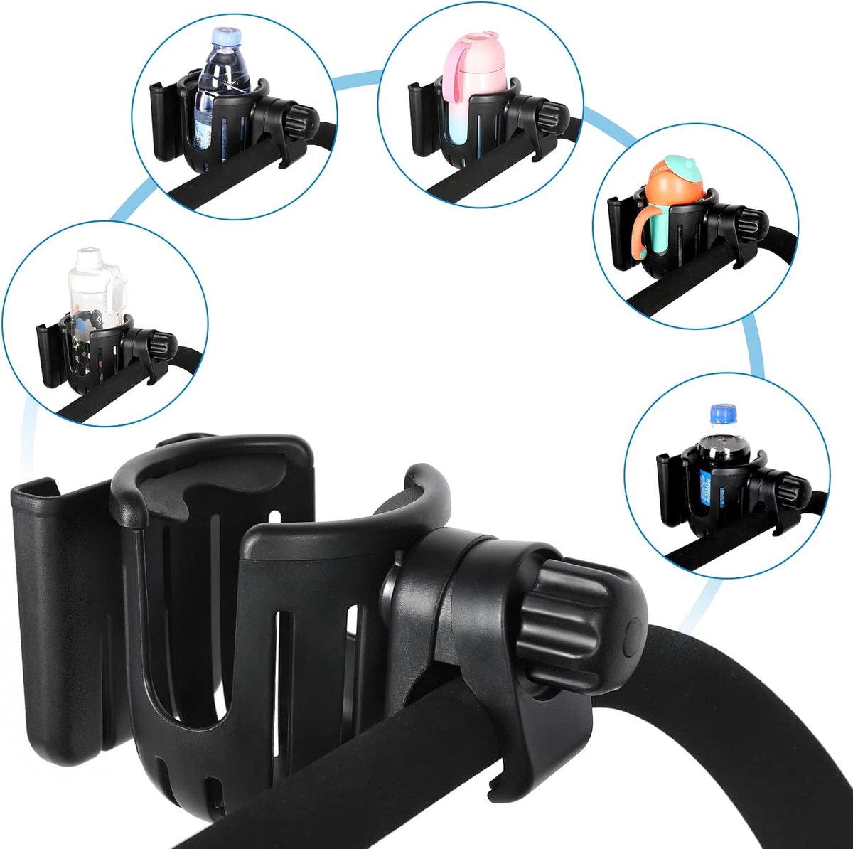 Stroller cup holder - Bicycle cup holder - Universal cup holder - 2-in-1 cup holder and phone holder - Suitable for strollers, bicycles, walkers, and wheelchairs - Image 4