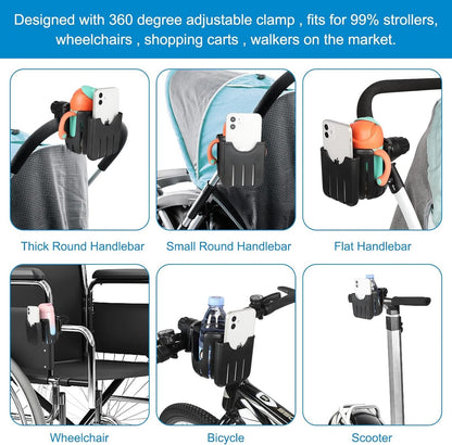 Stroller cup holder - Bicycle cup holder - Universal cup holder - 2-in-1 cup holder and phone holder - Suitable for strollers, bicycles, walkers, and wheelchairs - Image 5