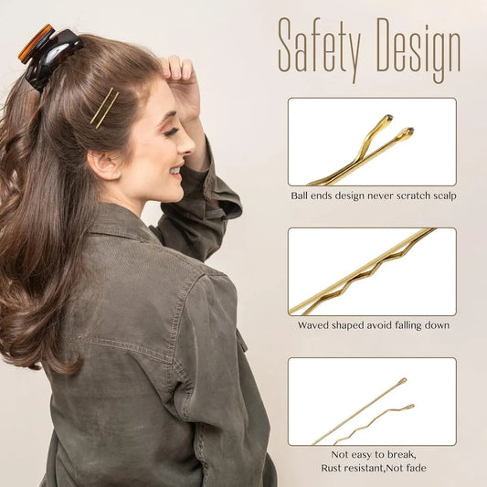 100 Pieces 2 Inch Gold Hairpins - With Clear Storage Box - For Hair Salons & Personal Use - Image 2