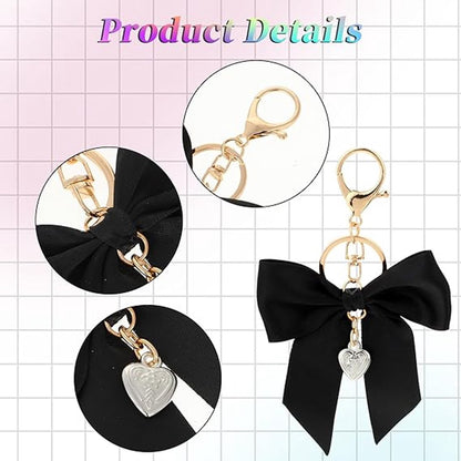 Bag Charms - Set of three cute bag charms with bows - Keychains with red, white, and black bows - Suitable for handbags, car keychains, and bag charms. - Image 2