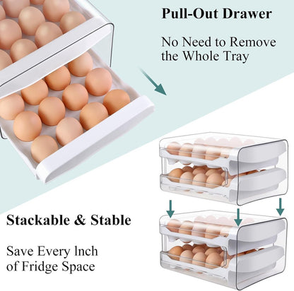Egg carton - Egg storage box - Kitchen storage box - Double-layered, stackable - Suitable for 40 eggs - Transparent plastic egg holder - 28*22*12 cm - White - Image 3