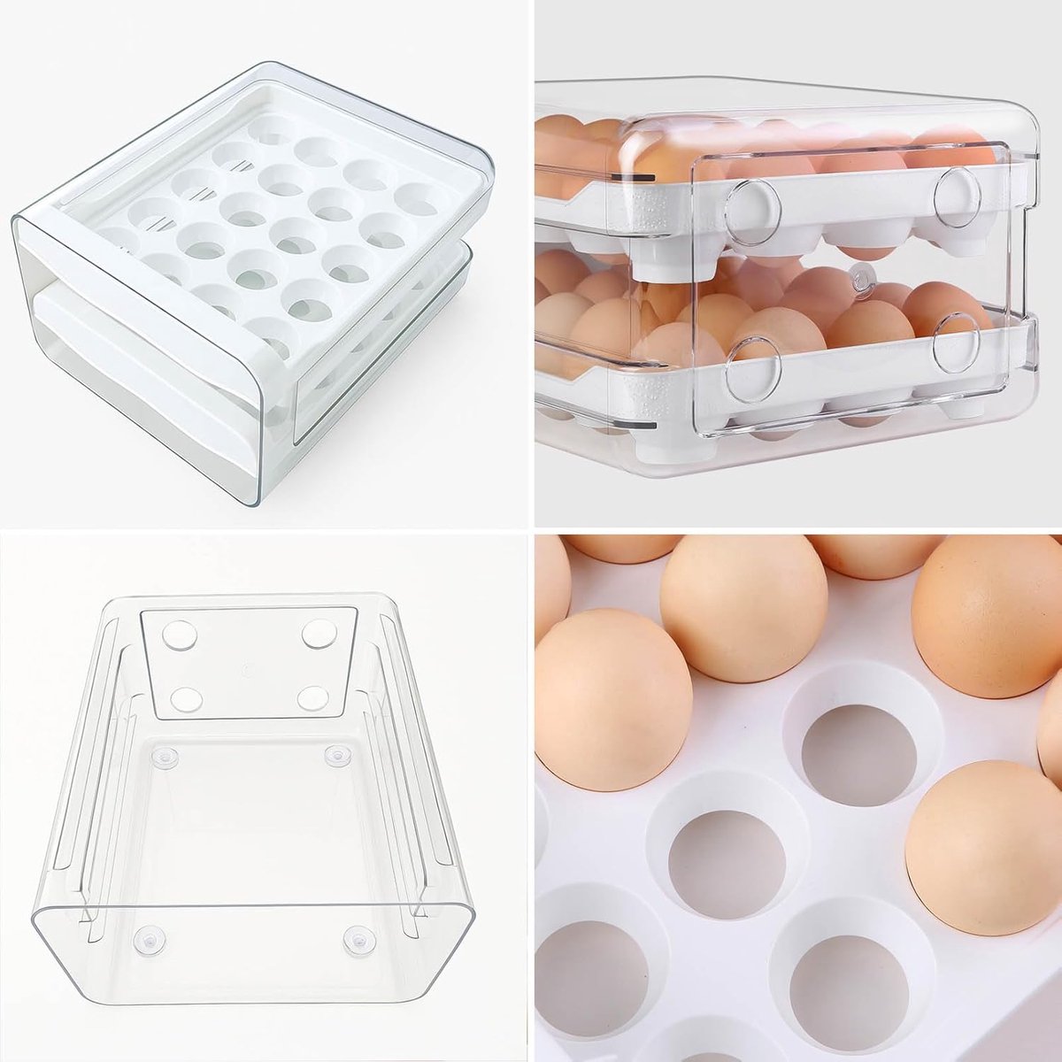 Egg carton - Egg storage box - Kitchen storage box - Double-layered, stackable - Suitable for 40 eggs - Transparent plastic egg holder - 28*22*12 cm - White - Image 5