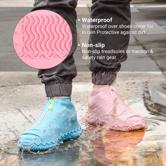 Waterproof shoe covers - reusable, foldable, non-slip rain shoe covers - with zipper - unisex - pink, size L - Image 5