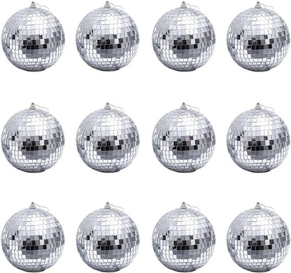12 1.2-inch silver mirrored disco ball Christmas tree ornaments - suitable for family parties, Christmas decorations for weddings - create light effects