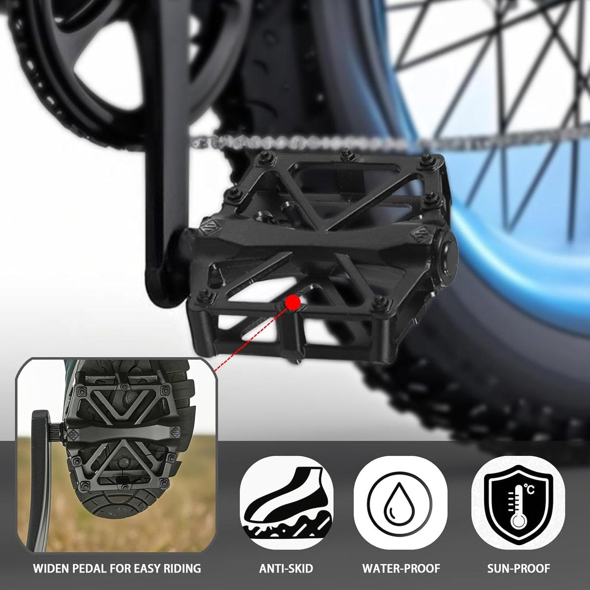 Foot pedals - 9/16 inch mountain bike foot pedals - with waterproof, sealed bearings - 2-pack - Image 3