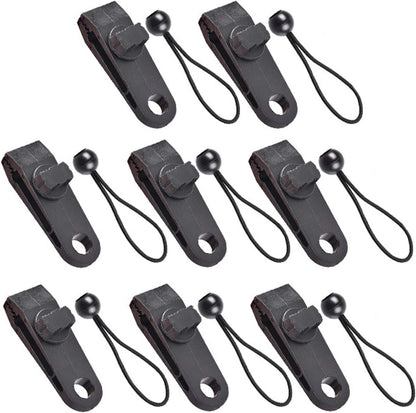 Tarp Clips & Bungee Cords 10-piece – Heavy Duty, for tents/banners (black)