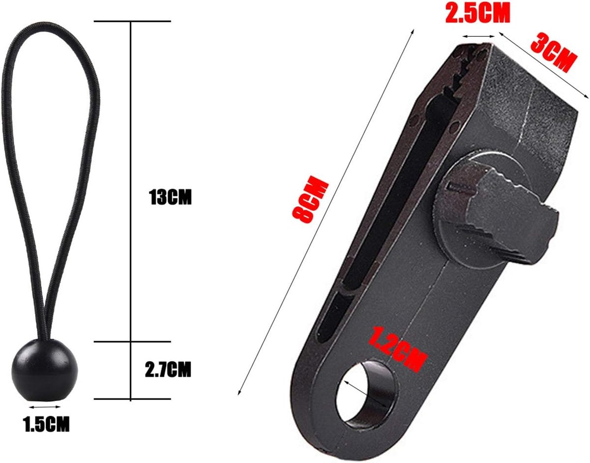 Tarp Clips & Bungee Cords 10-piece – Heavy Duty, for tents/banners (black) - Image 2