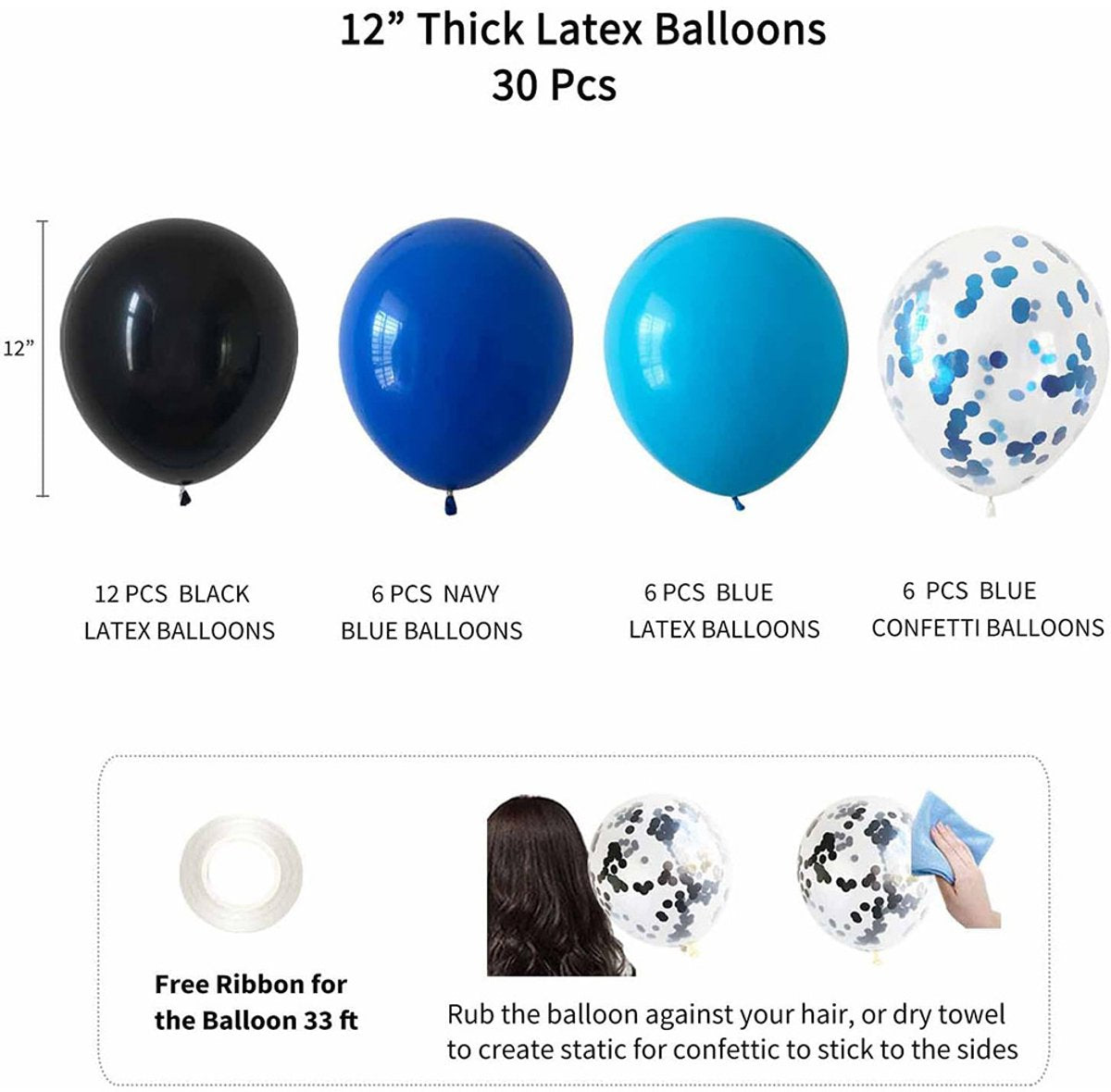 Blue-black birthday party decoration set - Banner & balloons - Image 3