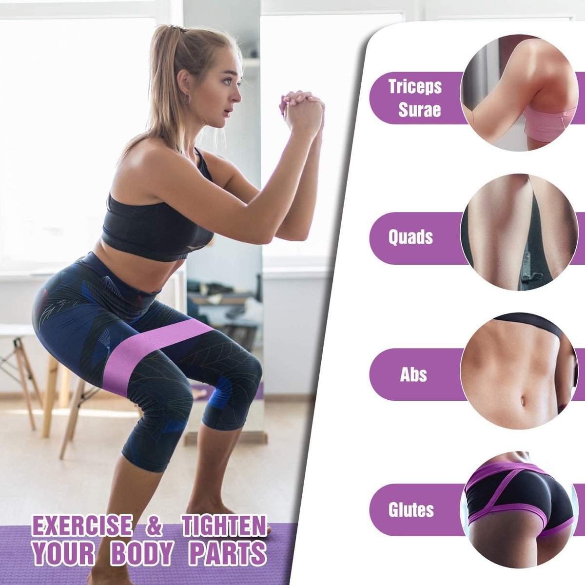 Resistance Bands - Resistance Band - Fitness Elastics - Non-slip, secure fit - Sturdy latex-free fabric - Full Body Workout - For women, home and gym training - Image 4