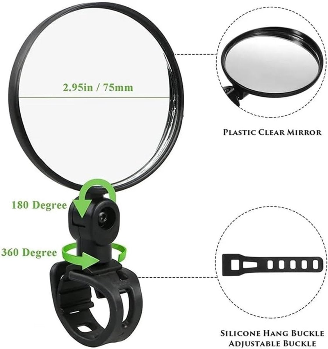 Motorcycle rearview mirror - bicycle rearview mirror 360-degree rotatable auxiliary convex mirror - bicycle rearview mirror on the handlebars - Image 5